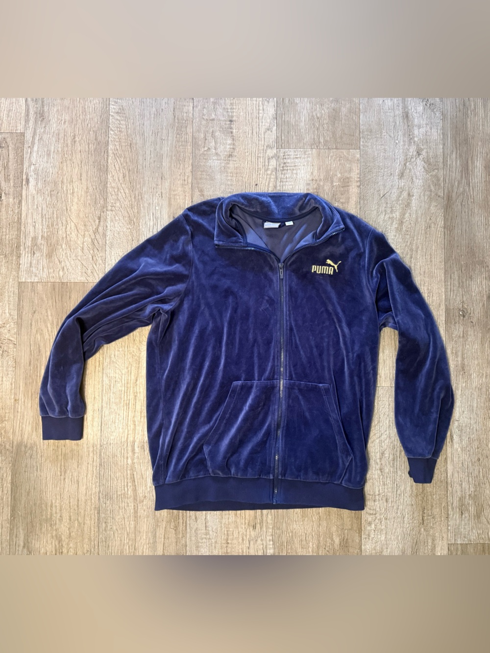 Puma women's Velour Zip Jacket in Navy with Logo